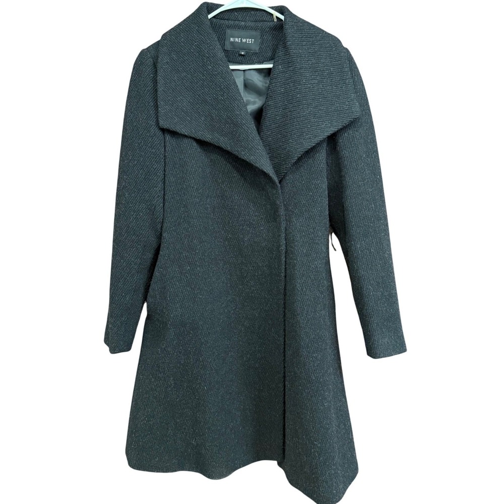 Nine West Women's Gray Wool Blend Overcoat Winter Trench Coat Size 12